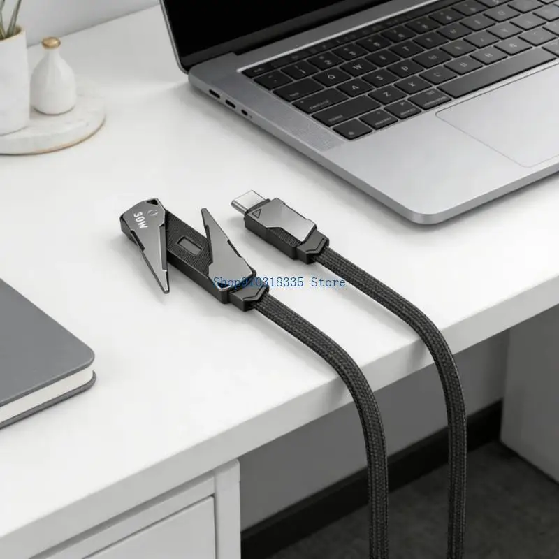  1.2m Braided USB C Data Cable With Integrated Invisible Foldable Phone Holder