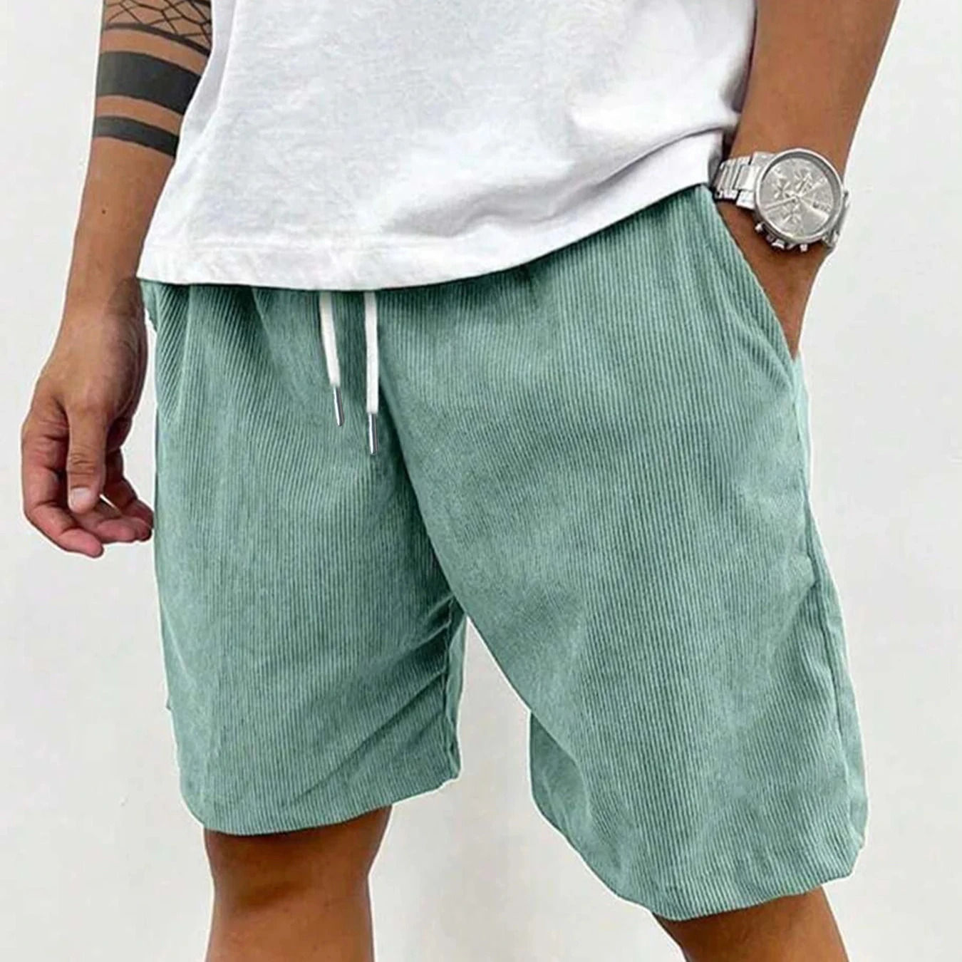 

Men Corduroy Casual Shorts Summer Sweatpants Men's Beach Baggy Shorts Basketball Short Trousers Solid Color Sportswear Man