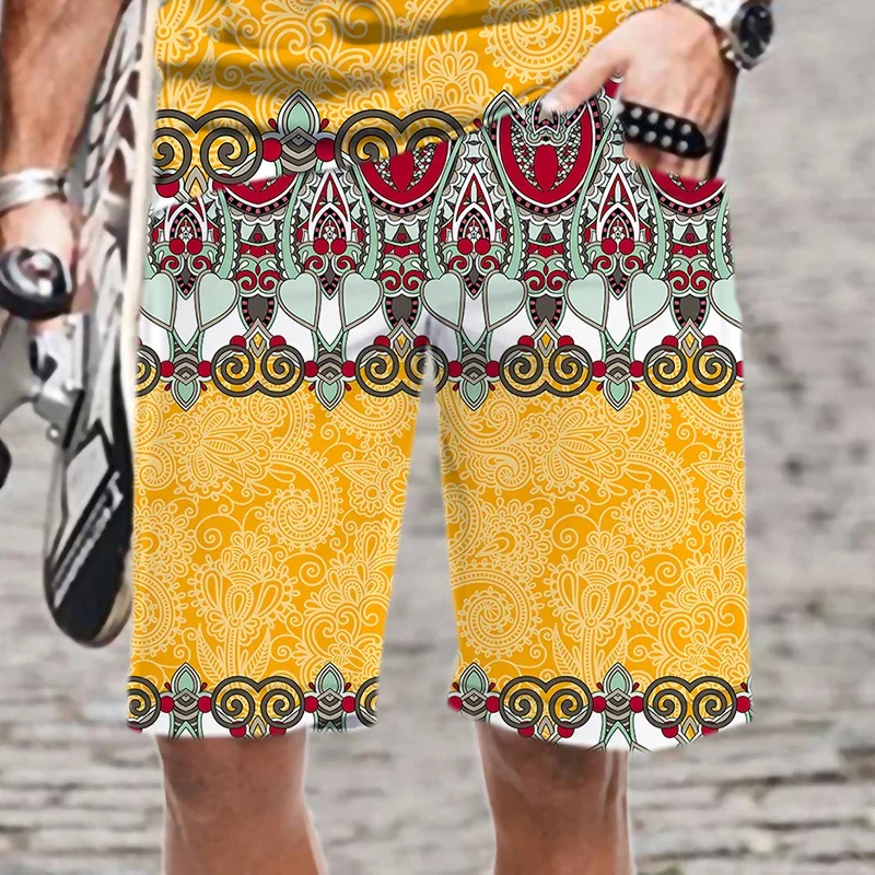 Harajuku 3D Exotic Ethnic Patterns Printed Beach Shorts Men Summer Vintage Swim Pants Fashion Streetwear Cool Trunk Board Shorts