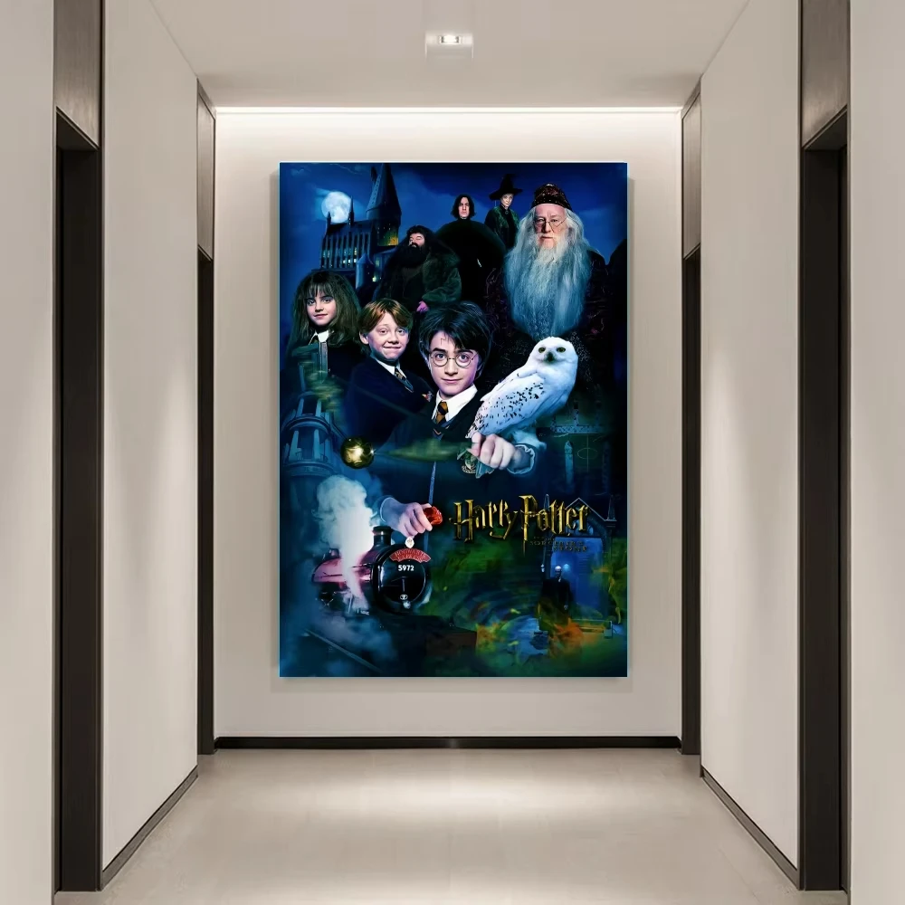 Estilo de póster de película clásica vintage – Impresión en lienzo de escena icónica de Harry Potter para regalo infantil y decoración del hogar