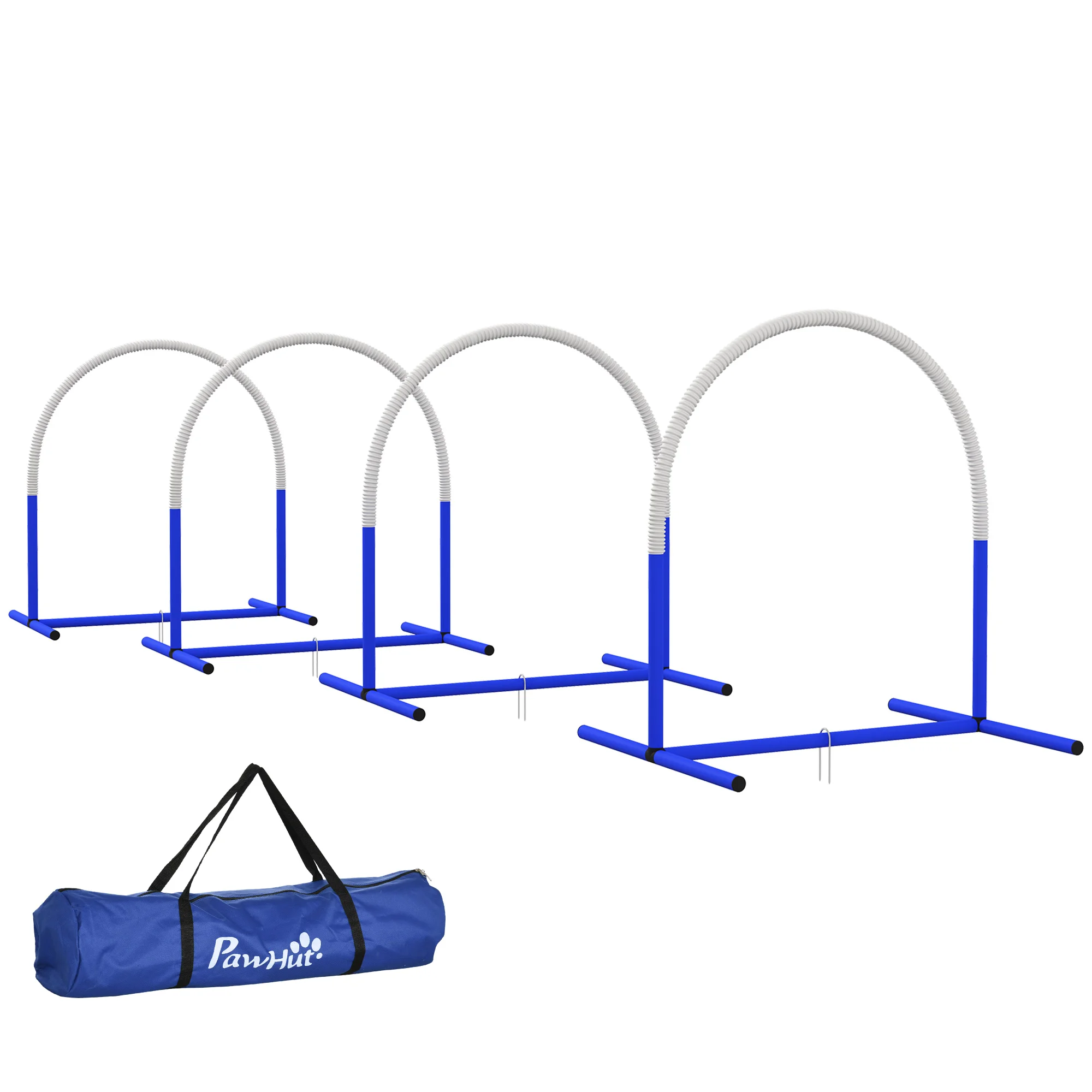 PawHut Set de Entrenamiento de Agilidad para Perros de 4 Piezas con Bolsa de Transporte para Entrenamiento Suave Blanco y Azul