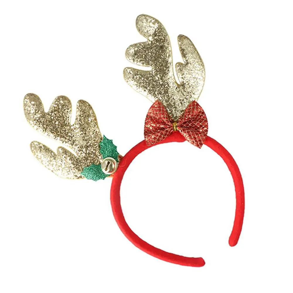 

Girl Cartoon Elk Christmas Hat Santa Bells Antlers Headband Female Plush Hair Hoop Christmas Decoration Christmas Hair Band