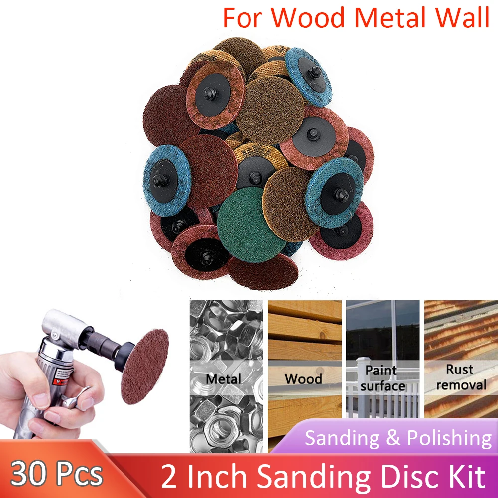 

30 шт., 2-дюймовый нейлоновый быстросменный набор шлифовальных дисков, с держателями 1/4 дюйма, шлифовальная машина для поверхностного кондиционирования, заусенцев, удаления ржавчины и краски