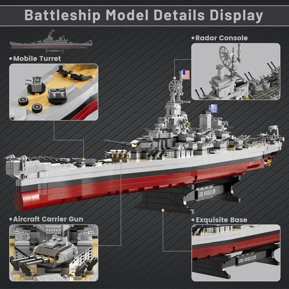 Klassischer Missouri-Schlachtschiff-Modellbausatz, 60011, 2228-teiliges Militärspielzeug für Erwachsene und Jugendliche, ideales Geschenk für Jungen und Jugendliche ab 14 Jahren