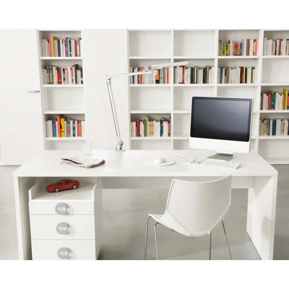 Lámpara de escritorio de arquitecto con brazo oscilante de metal de PHIVE LK-2: luz de banco de trabajo regulable con 4 modos y 6 niveles de brillo para el cuidado de los ojos