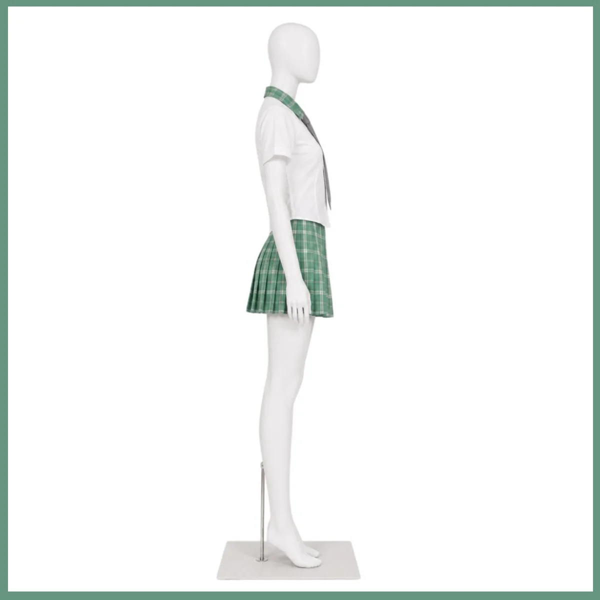Anime Alien Stage Mizi Cosplay Costume Japanese-style JK School Uniform Shirt Green Grid Skirt Wig Woman Cute Campus Set view 3