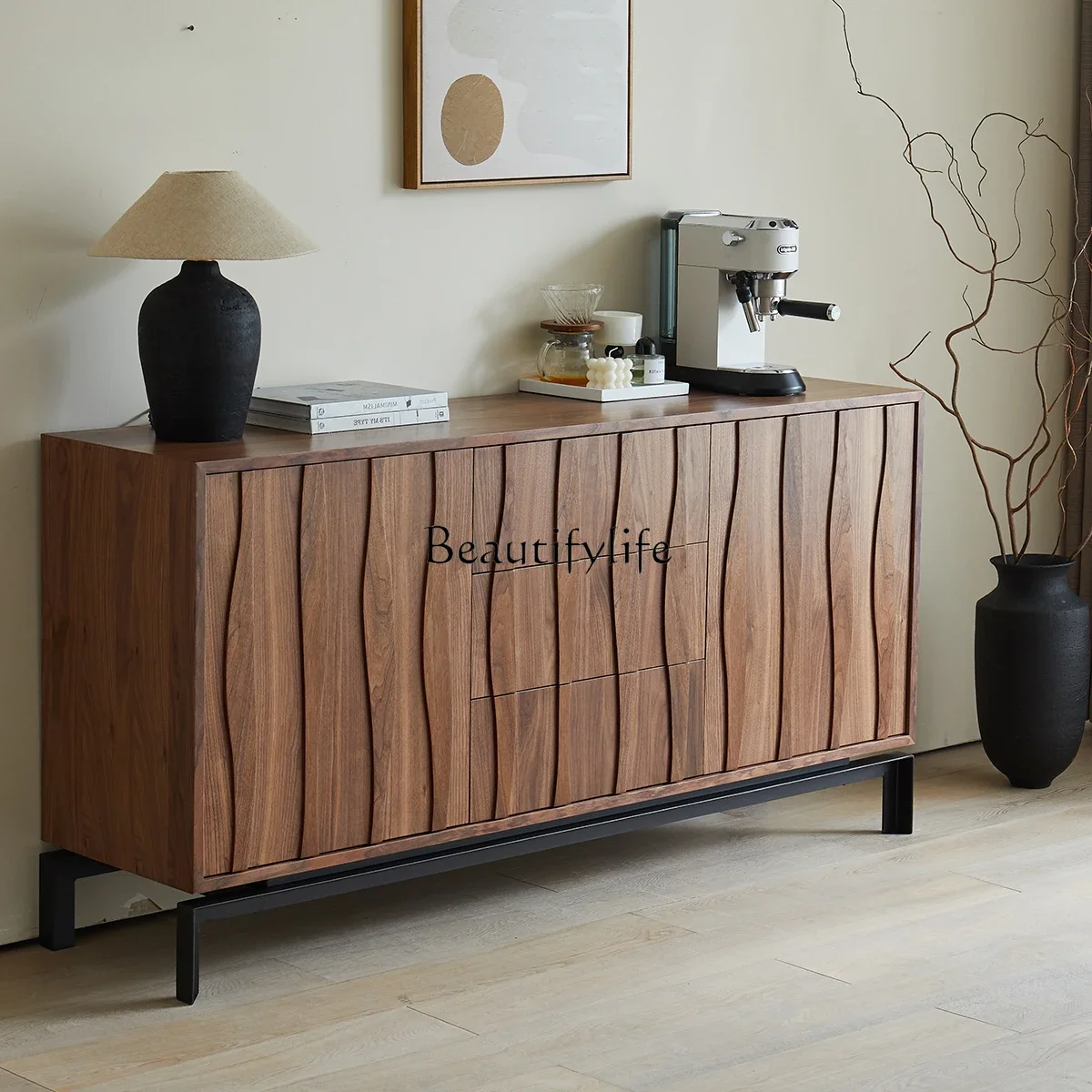 

FG52-*Wabi Sabi retro black walnut living room partition cabinet bedroom bedside locker