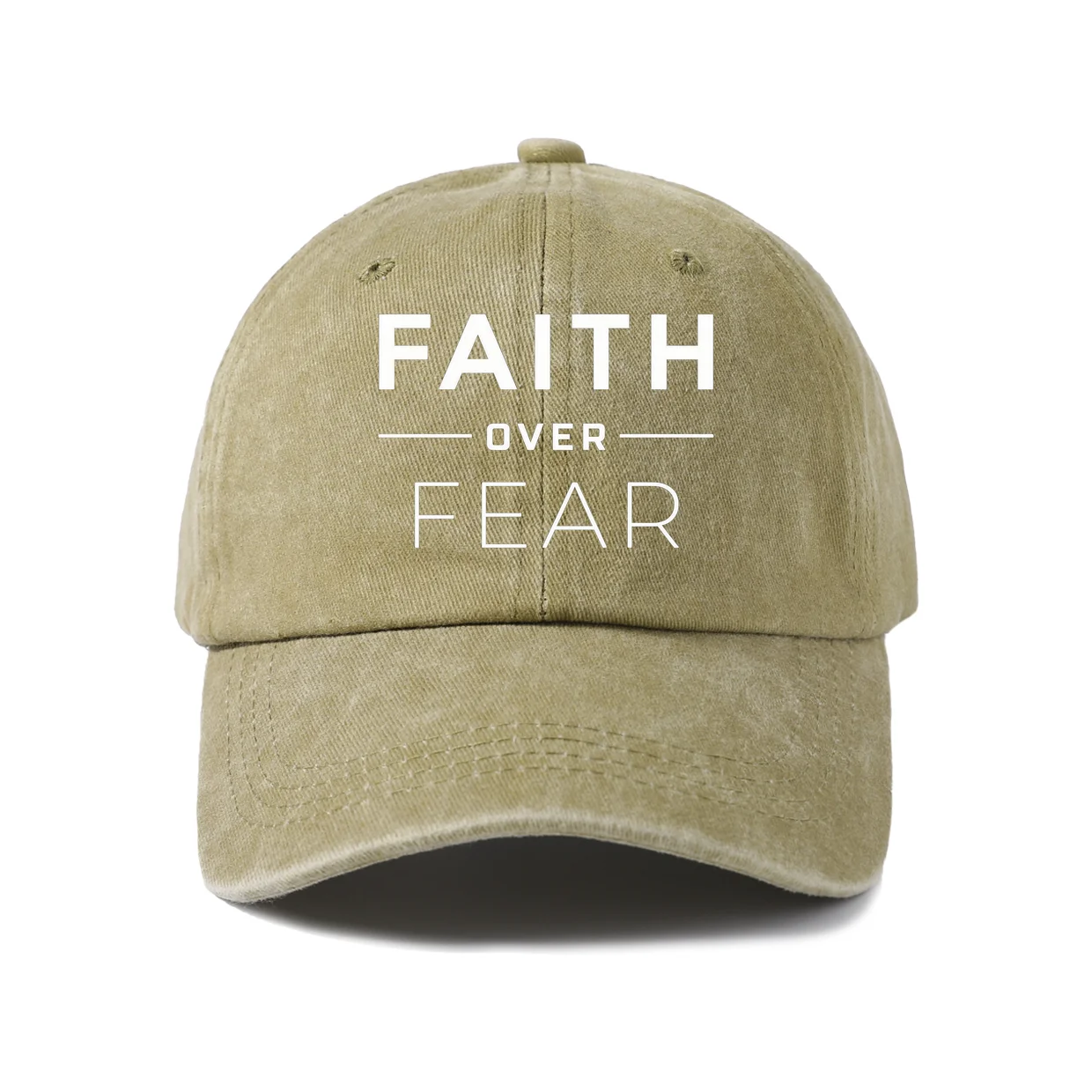 Faith Over Fear Lettering Graphic Vintage Washed Baseball Cap, Adjustable Unisex Dad Hat, Weekend Gift