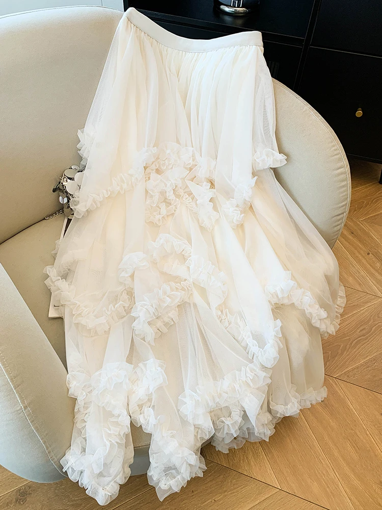 

Элегантная кружевная юбка А-силуэта, комфортная полупринцессная женская юбка для весеннего сезона, на флисовой подкладке, с высокой талией, в стиле бального платья