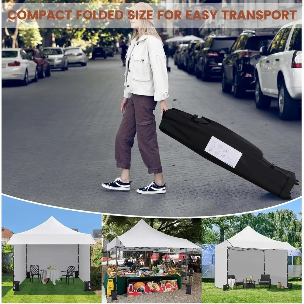 مظلة منبثقة فورية مقاس 10 × 10 مع جوانب قابلة للإزالة ومظلة وعجلات وأكياس رمل وأوتاد للمناسبات الخارجية والحفلات والشاطئ - أبيض #3
