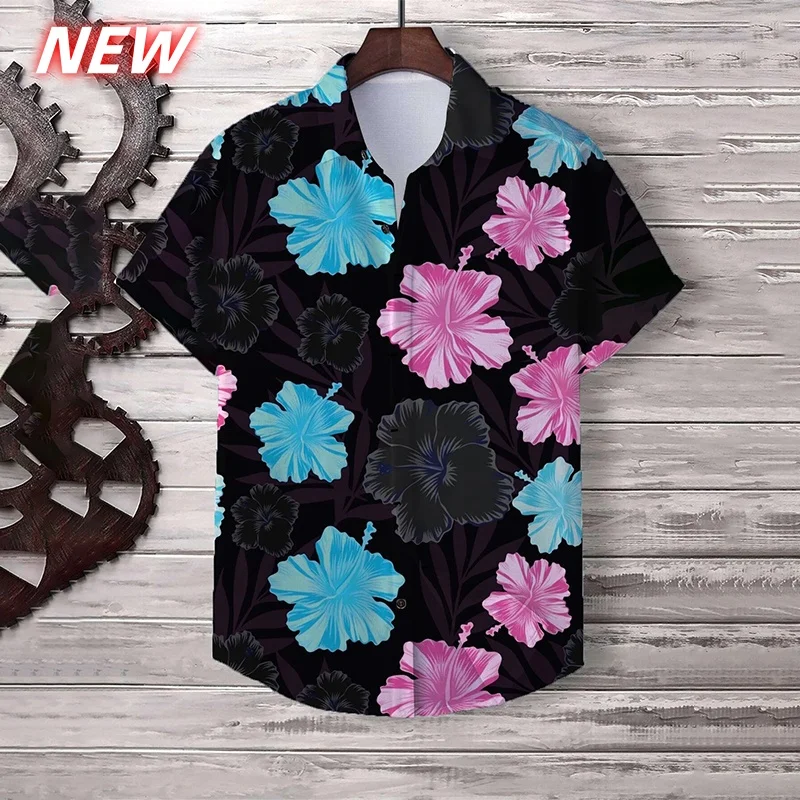 

Flower Coconut Tree Graphic Hawaiian Shirt For Men Leaves 3D Printed Aloha Shirts Summer Casual Short Sleeve Blouse Lapel Tops