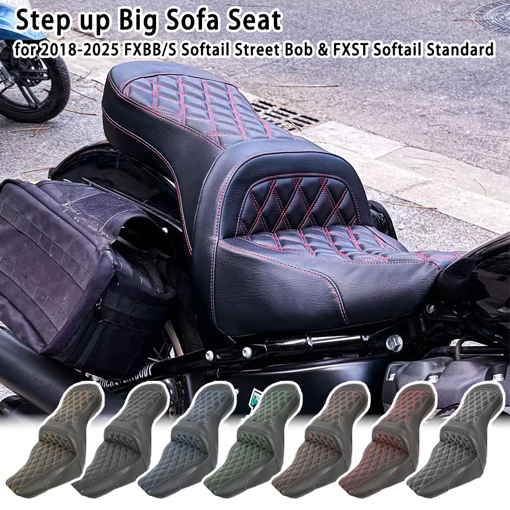 Motorcycle Parts Red Stitch Step up Big Sofa Seat Soft Cushion for FXBB/S Softail Street Bob&FXST Softail Standard 2018-2025