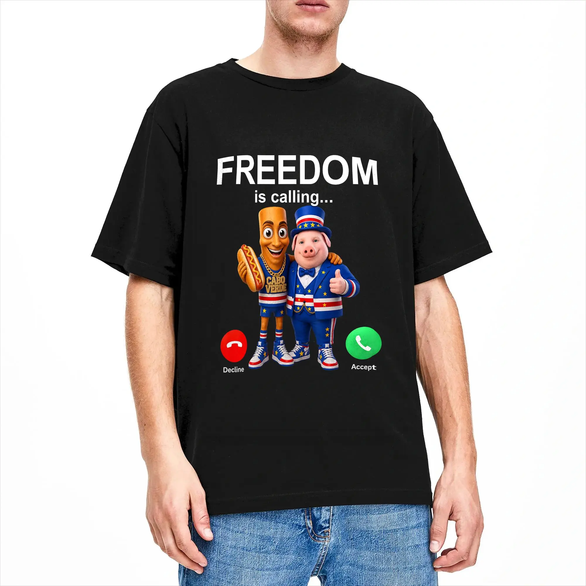 Tung Sahur John Pork Cape Cabo Verde Brainrot Meme Men's T Shirt  Novelty Tees Short Sleeve Round Neck T-Shirt Cotton Adult Tops