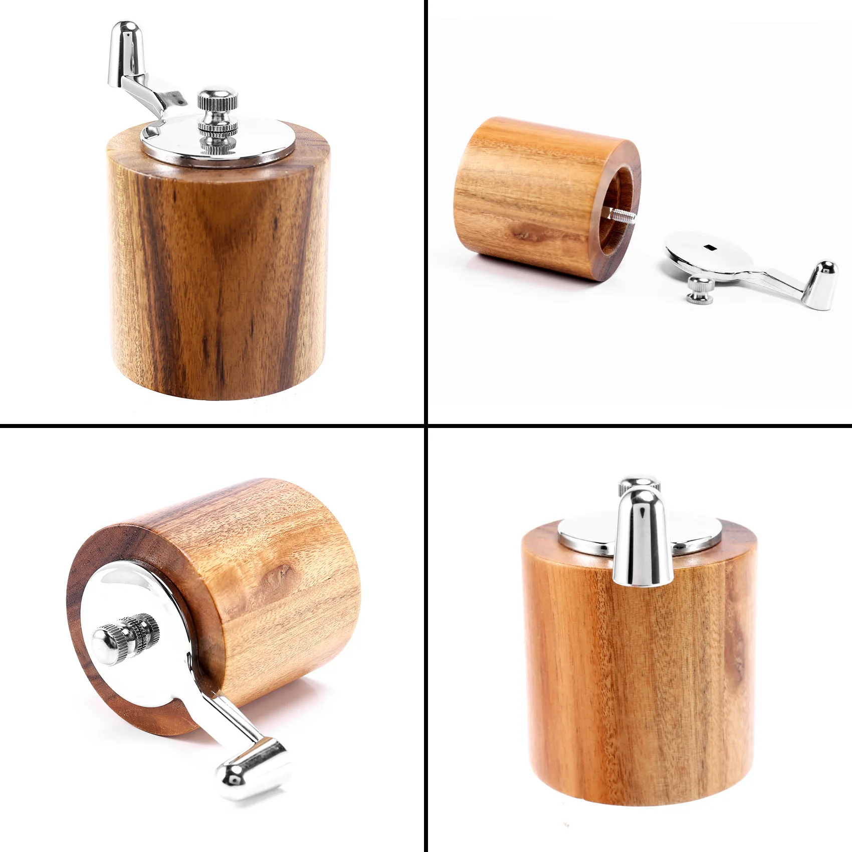 BHBD-Pepper Mill, Hand Crank Wood Pepper Grinder With Classic Handle And Adjustable Rotor