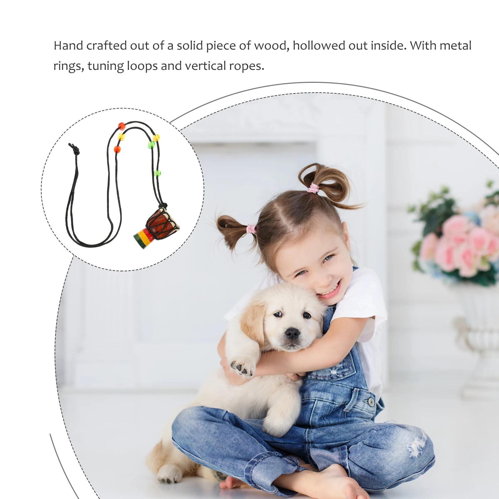 

African Hand Drum Necklace Miniature Wood Percussion Instrument Charm Small Desktop Jewelry Accessories