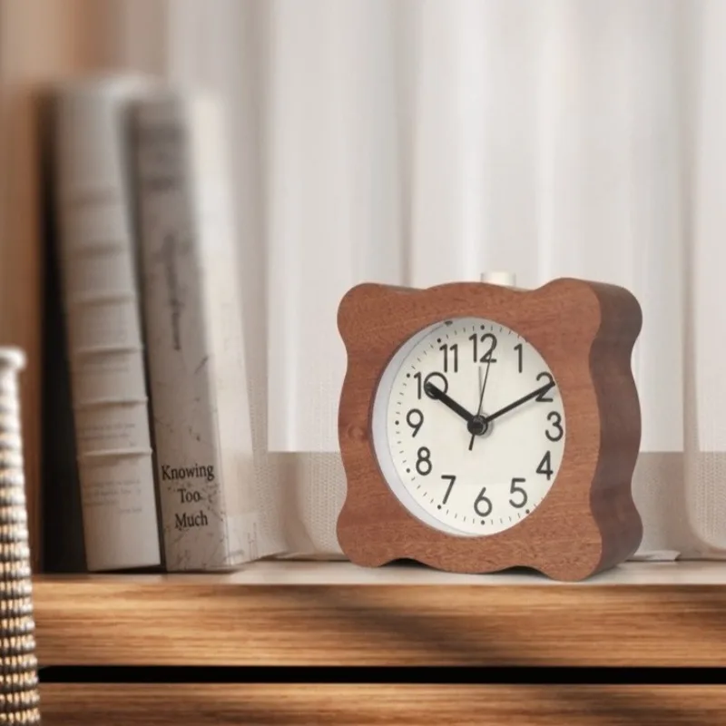 Japanese Creative Irregular-shaped Solid Wood Alarm Clock Simple Wooden Decorative Clock Silent Quartz Watch Bedroom Ornaments