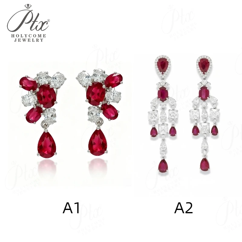 Vintage Earring Moissanite Ruby Pigeon Red VVS1 Clarity 925 Sterling Silver 18k Plated Jewelry for Woman Hypoallergenic Charms