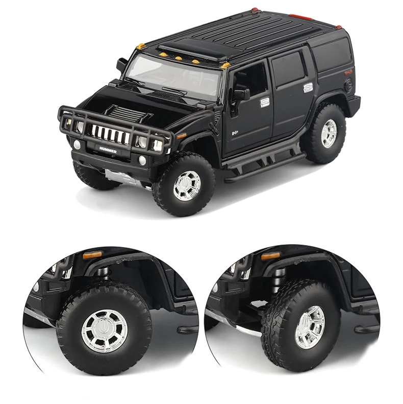 1/32 Hummer H2 SUV Off Road Toy Car JKM Diecast Metal Miniature Model Sound & Light Doors Openable Collection Gift for Kids Boy