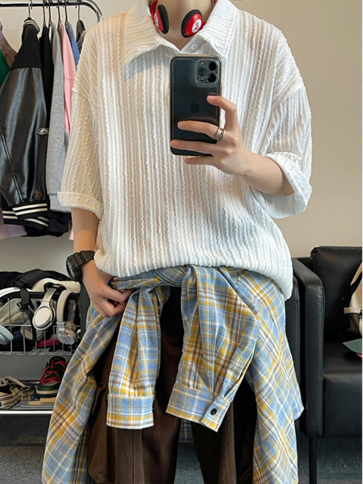 

Вязаная футболка из ледяного шелка с короткими рукавами и воротником для мужчин, дышащая, модная, летняя, из полиэстера и спандекса.