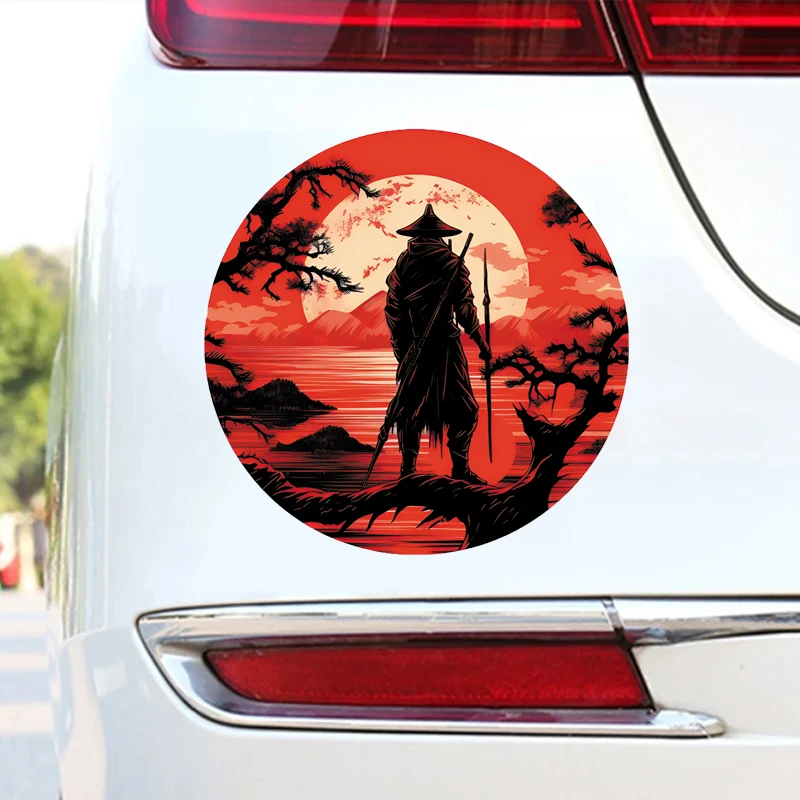 

Japanese Red Moon Samurai Warrior Decal Sticker Scratch-Proof Car and Motorcycle Decorative Accessory