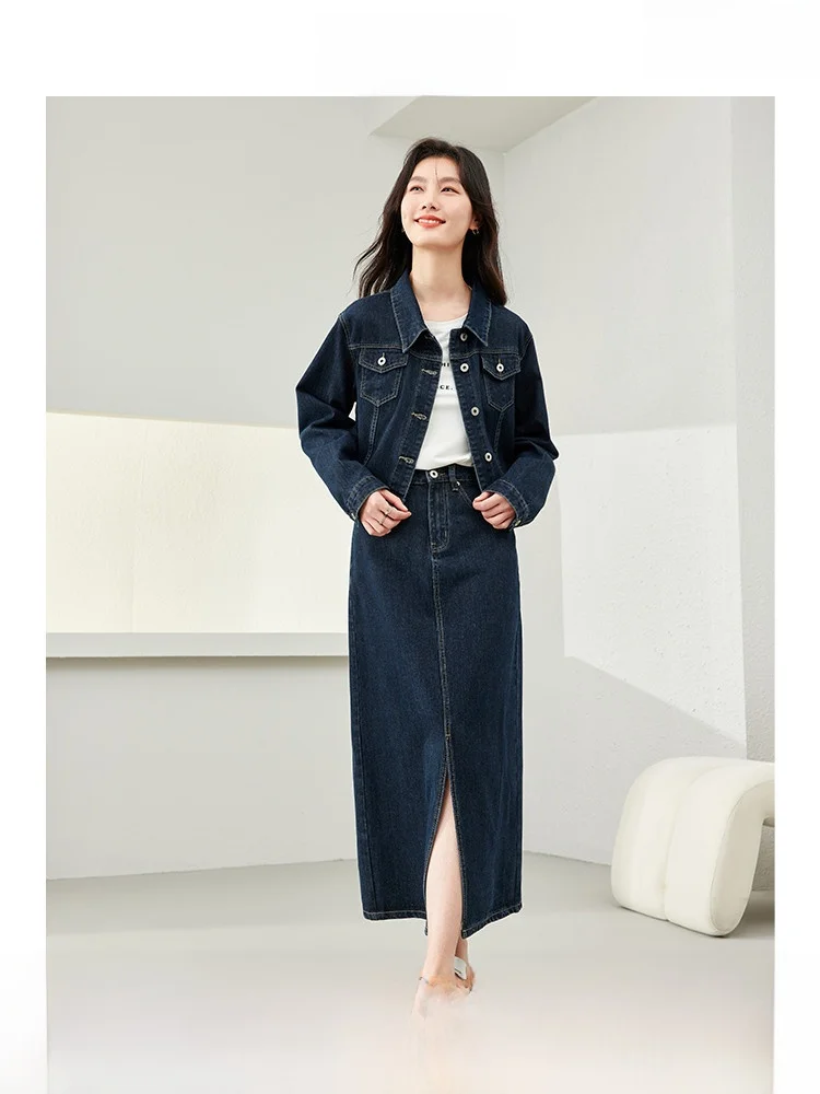 

Casual Denim Set Dr Women's Clete Autumn Outfit High-End Two-Piece Slimming Ele Faion Set Cotton Long Sve Butt...