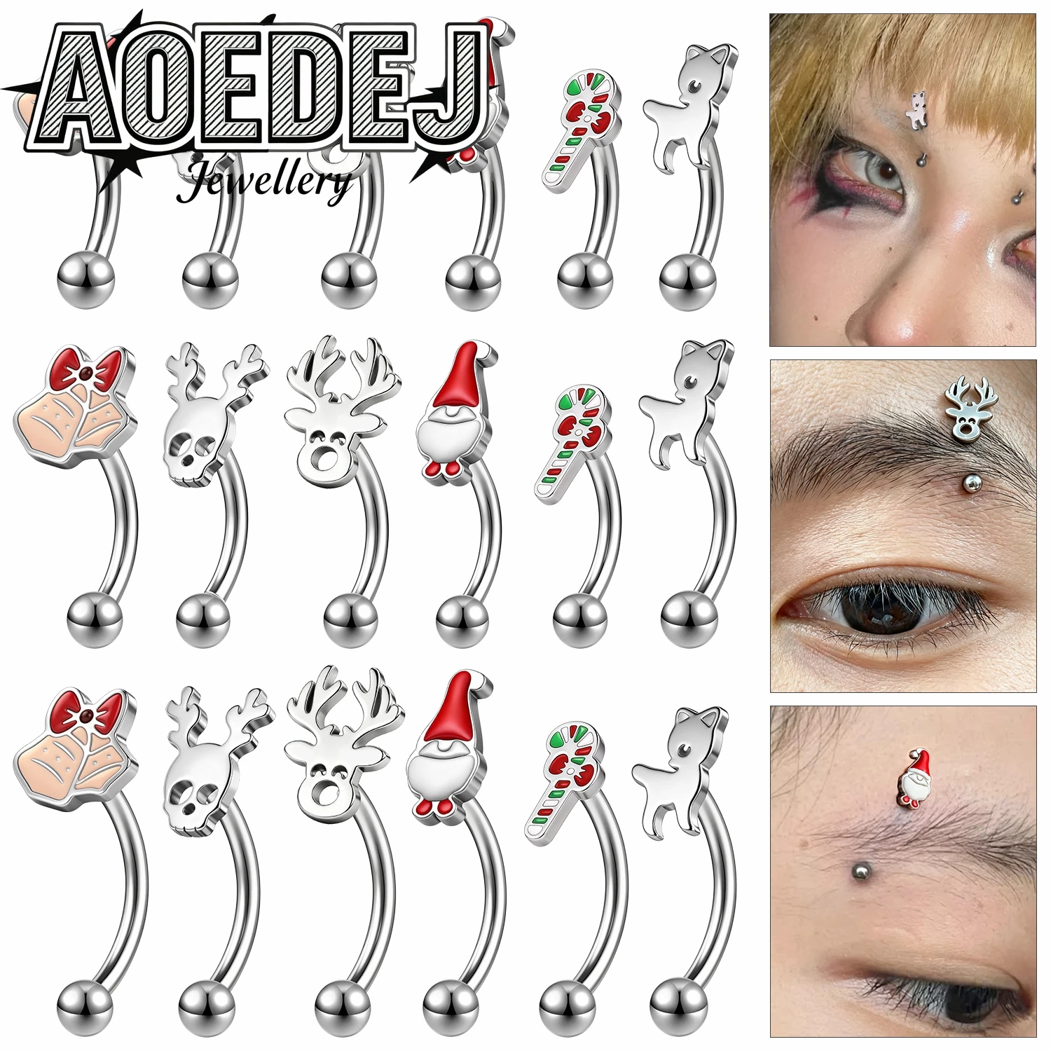 AOEDEJ 1 PC 16G Cartoon Stainless Steel Eyebrow Rings Women Men Christmas Eyebrow Piercings Red Color Deer Body Piercings Gifts