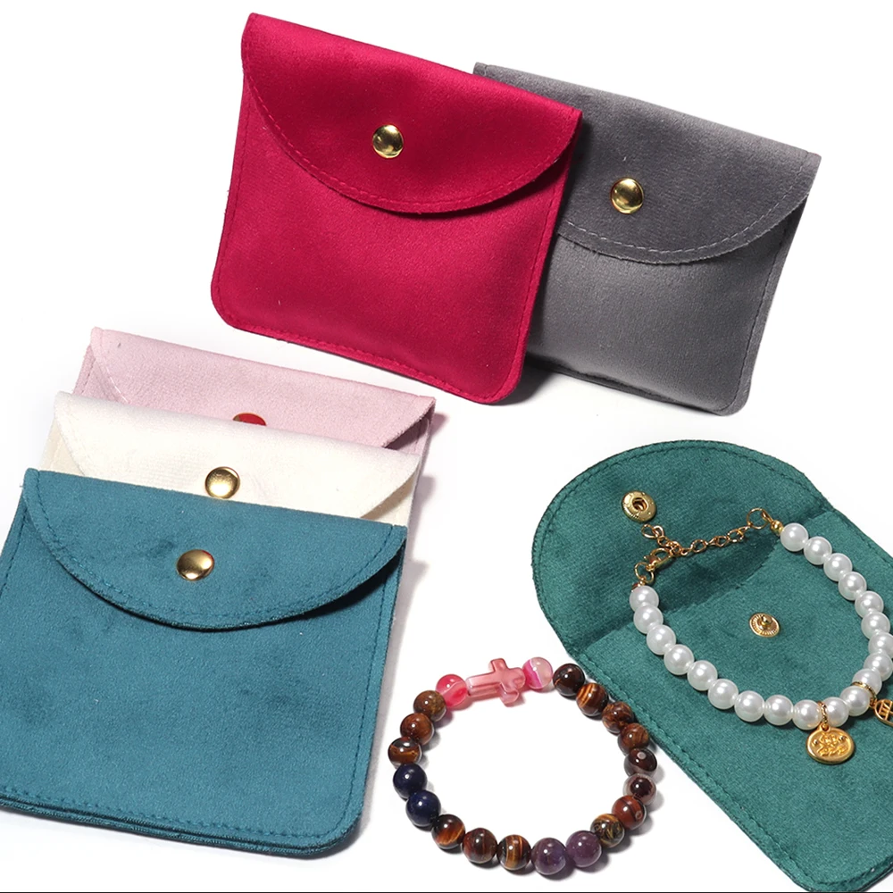 

10X10cm Velvet Jewellery Packaging Pouch Snap Button Bag Rings Earrings Bracelet Necklace Storage Wedding Party Chic Gift Pouche