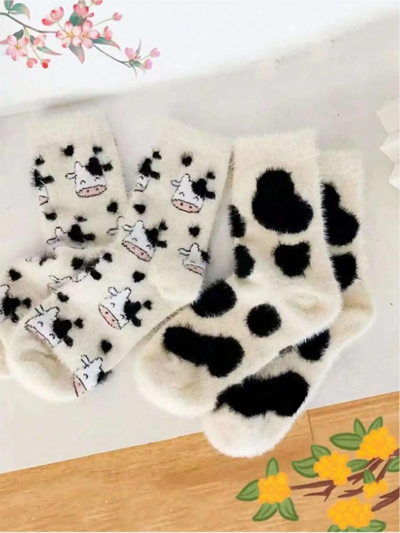 Cartoon Cute Cow Mink Velvet Socks Women Winter Soft Fleece Plush Warm Home Sleep Boot Socks Kawaii Thermal Tube Sox