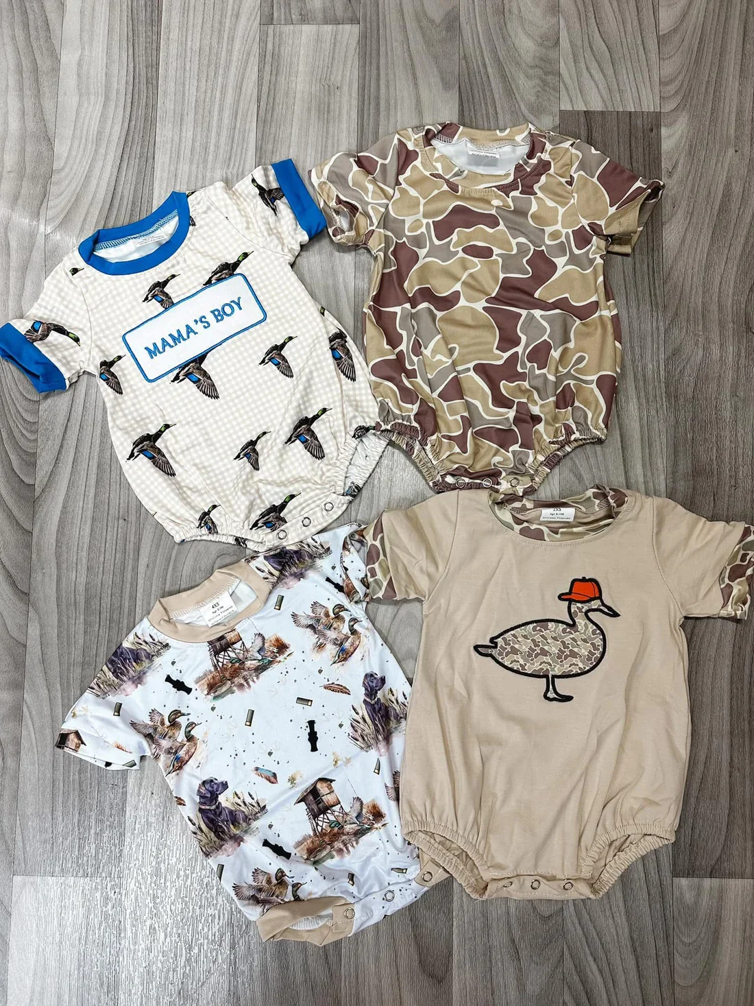 

SR2392 Wholesale baby rompers kids clothes boys Embroidered camouflage duck Short sleeve romper Summer Boutique baby boy clothes