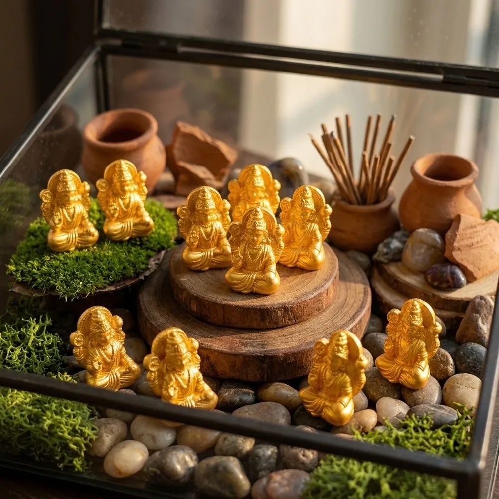 Figurine Golden Elephant God Artistic Design Sturdy Resin Material Compact Tabletop Size Vibrant Golden Finish