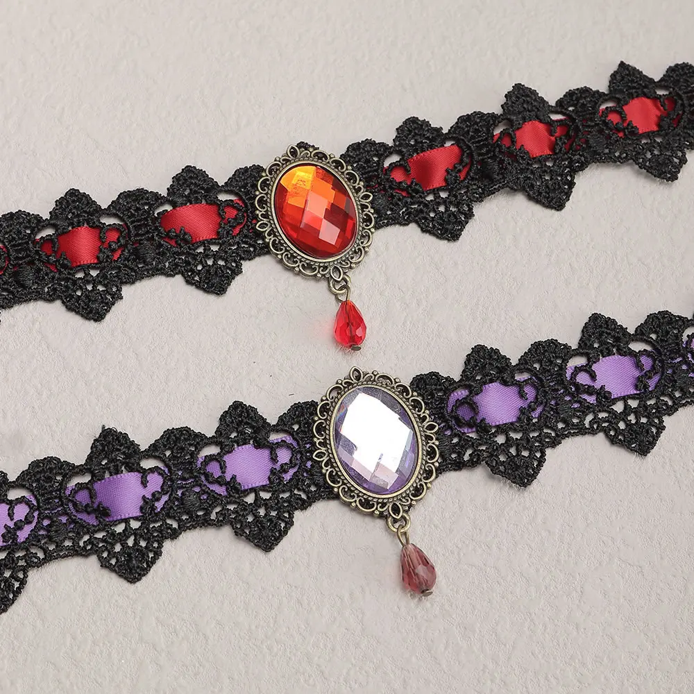 Sexy Neue Collares Gothic Halsreifen Kristall Schwarz Spitze Halsband Halskette Vintage Viktorianischen Frauen Halsband Steampunk Schmuck – Detail 3