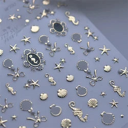 1pcs 5D Luxury Crystal Diamond Nail Art Stickers White Gold Bronzing Starfish Shells Pearl Nail Stickers Art Decorations Decals