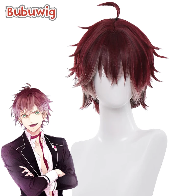 Bubuwig Synthetic Hair Sakamaki Ayato Cosplay Wigs Diabolik Lovers 28cm Short Wine Red Gradient Men Party Cos Wig Heat Resistant