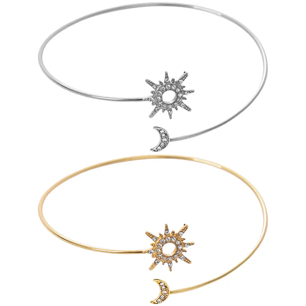 Sun and Moon Arm Cuffs for Women – 2Pcs Gold-Tone Upper Arm Bracelets for Party, Festival & Daily Wear