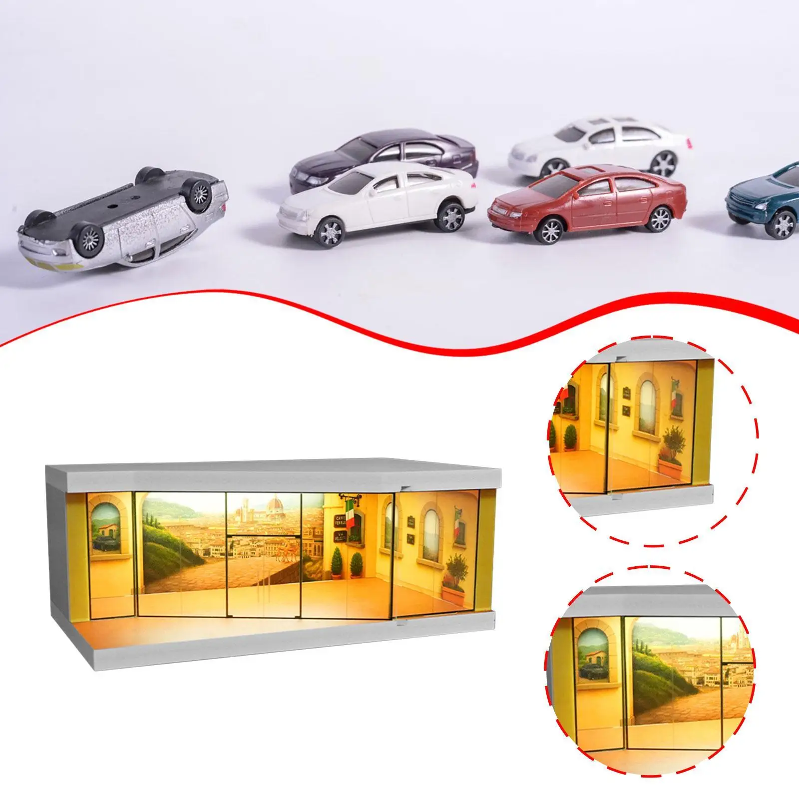 

1/64 Model Car Display Case City Street Diorama Micro Landscape Decor Ornament Decoration Scenario Storage Box Miniature Scenery