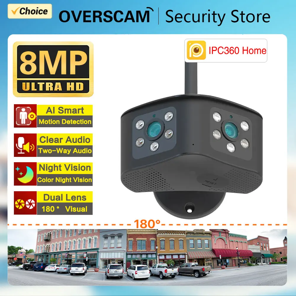 Telecamera IP WiFi 4K 8MP fissa 180 ° ampio angolo di visione 6MP HD telecamere a doppia lente rilevamento del movimento sicurezza sorveglianza