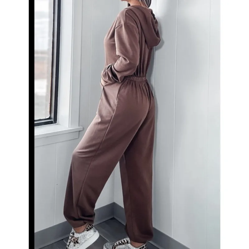2024 Winter New Leisure Sportwear Elastic Fashion Elegant Hoodies Jumpsuit Women Long Sleeve One Piece Outfit Warm Overalls