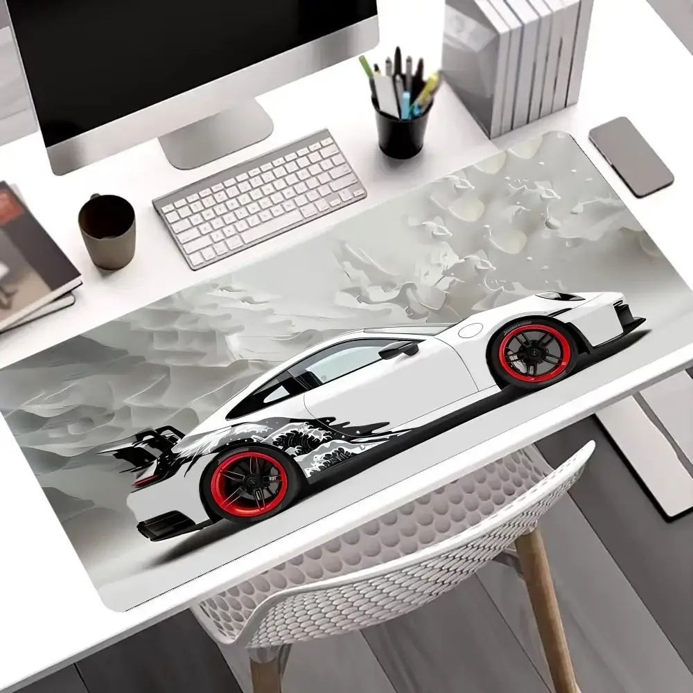 Cool White Wave Car Mouse Pad Game Rug Large Gaming Non-slip Seamed Edge Mousepads Laptop Tablet Mat PC Extended Pads Playmat