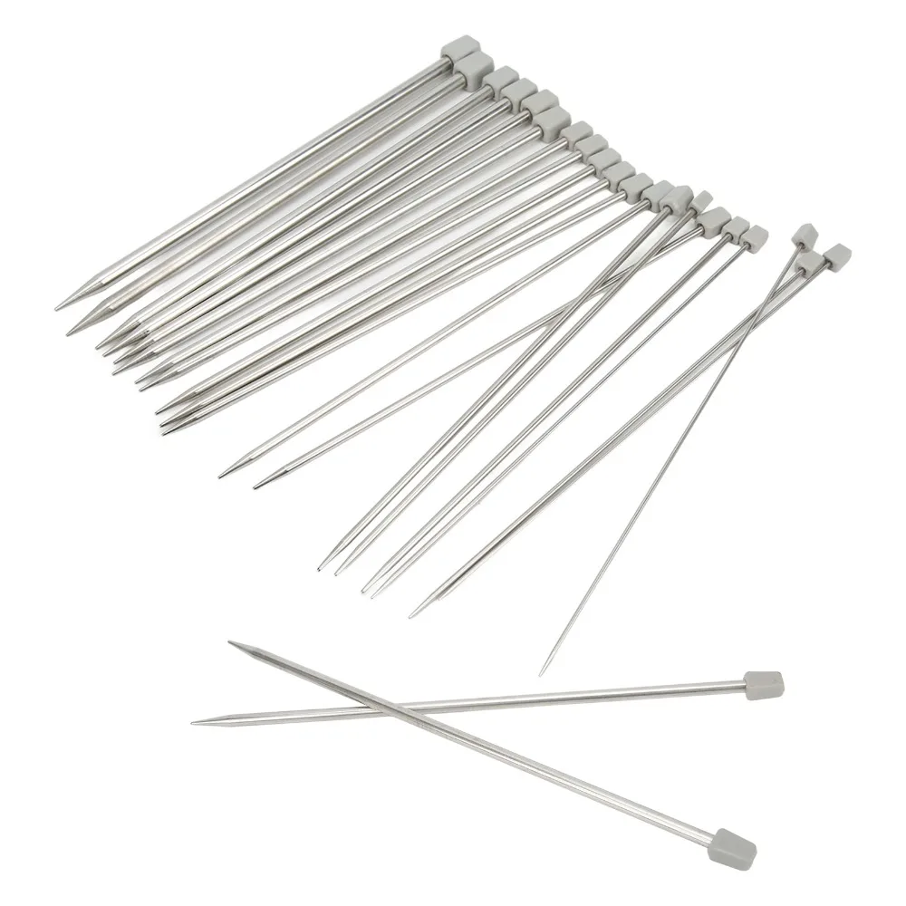 22 Pcs 25cm Length Knitting Needles Set Glossy Finish 11 Pair Sizes Straight Single Pointed Needles 2mm-8mm Sizes