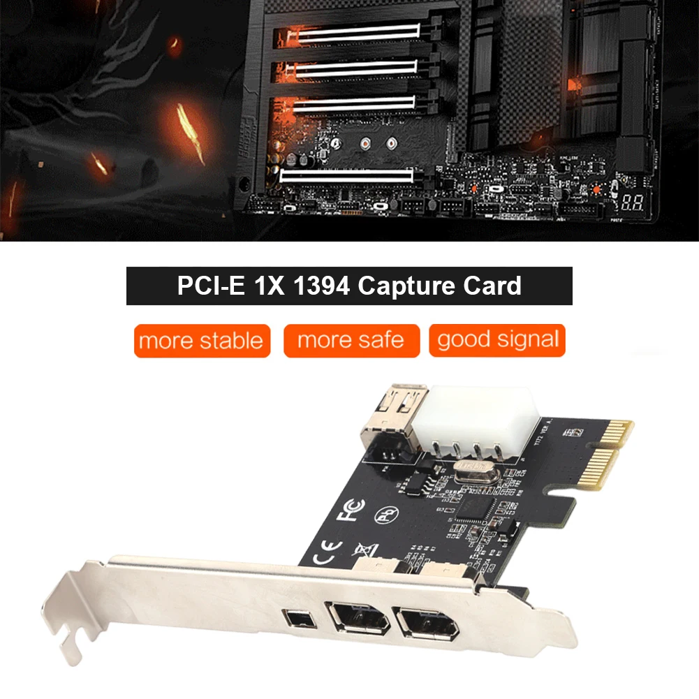 

PCI-E 1X to 16X 1394 DV Video Capture Card with 6 Pin to 4 Pin Firewire Adapter Desktop Computer 3 Port Accessory