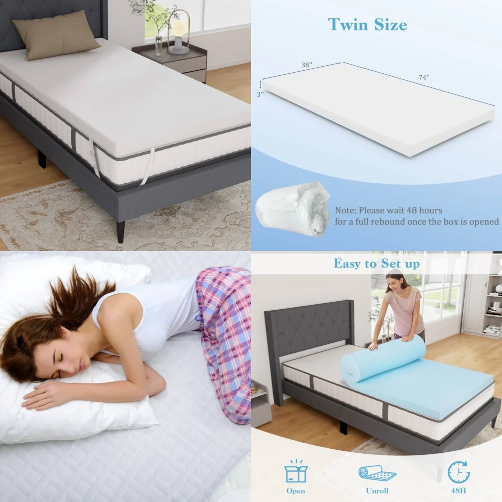 

Mattresses3 Inch Gel Infused Memory Foam Mattress Topper with Removable Washable Cover Twin Size