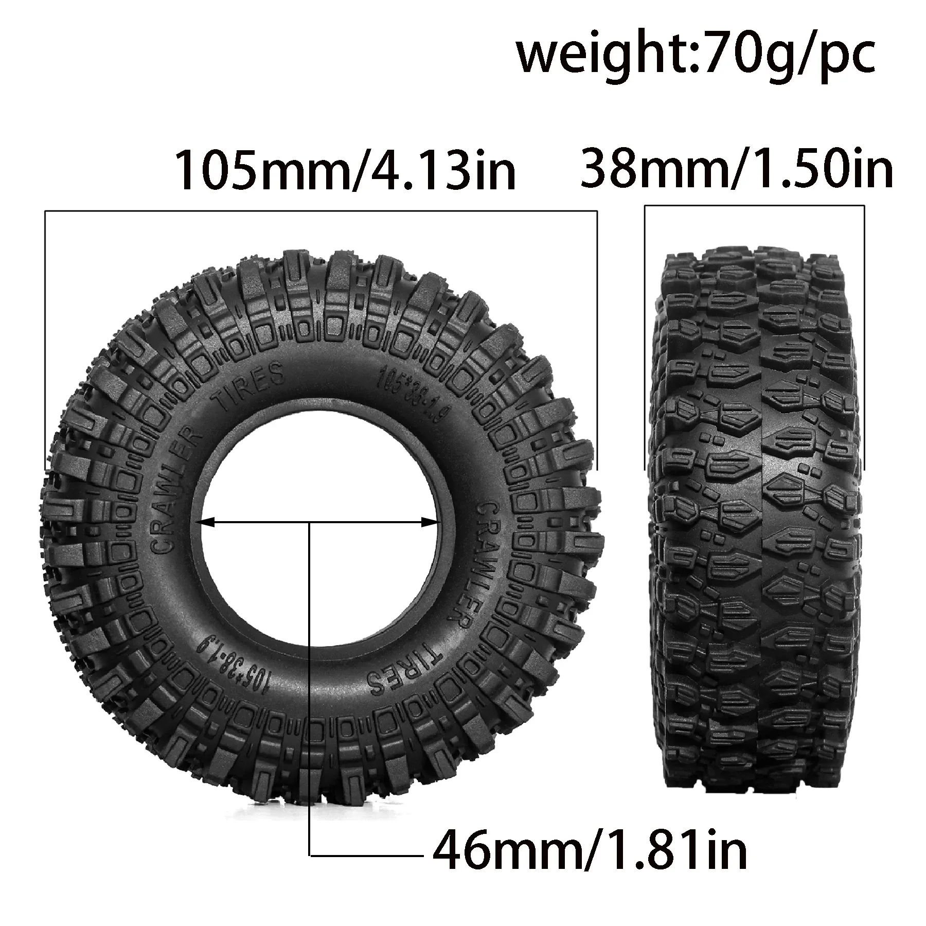 1.9 Crawler Banden OD: 105*38mm (4 stuks) 1/10 RC Crawler AT Banden voor FCX10 Axiale SCX10 Pro SCX10 UTB18 TRX4 Redcat Gen8 7VS
