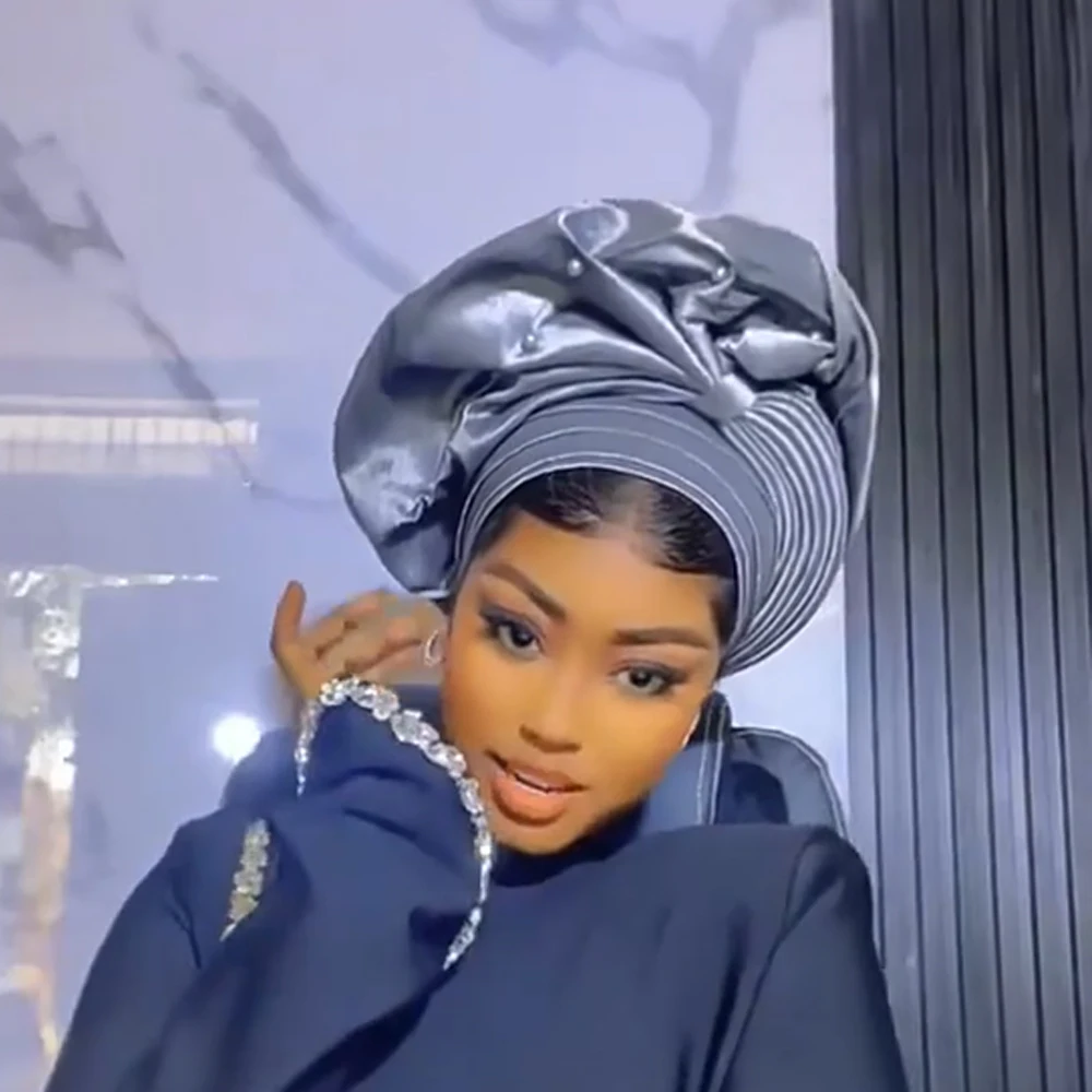 

New Shiny Turban Cap for Women African Autogele Headtie Aso Oke Nigeria Wedding Party Geles Muslim Hijab Bonnet Hat Head Wrap