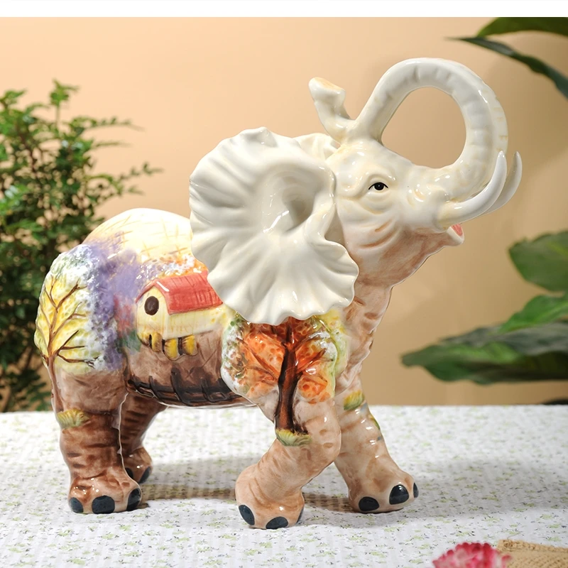 Underglaze color hand-painted European countryside elephant ceramic decoration living room home porch TV cabinet gift