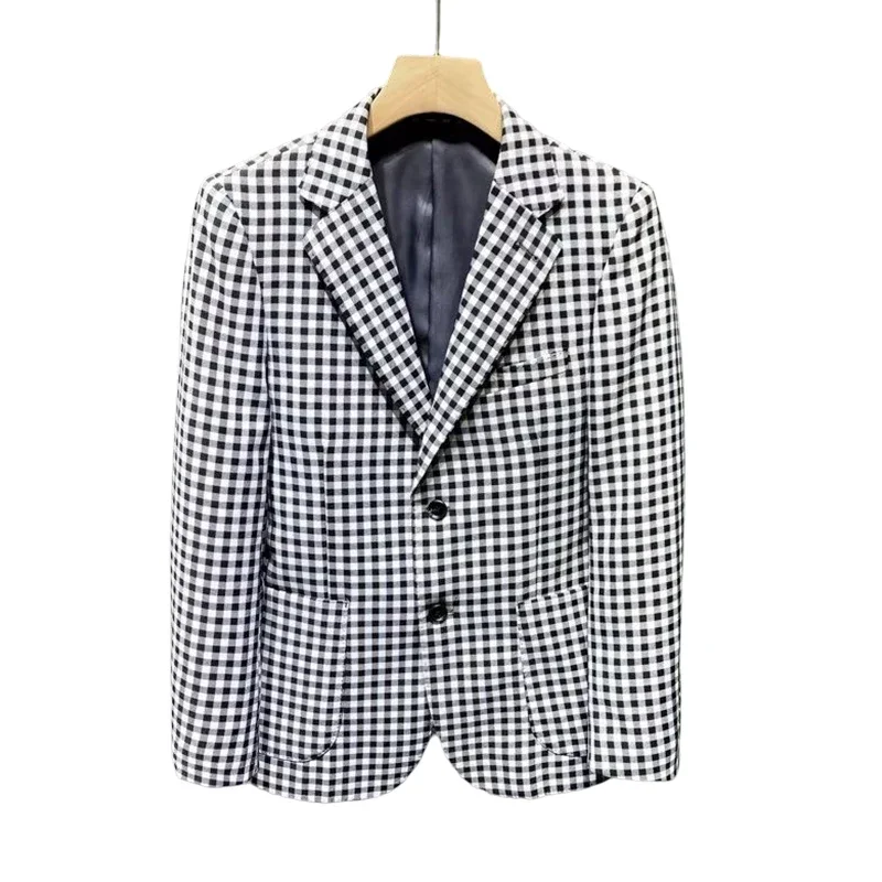 

High Quality Blazer Men's Italian Style Plaid Elegant Fashion Simple Business Casual Party Gentleman Formal Fitted Jacket