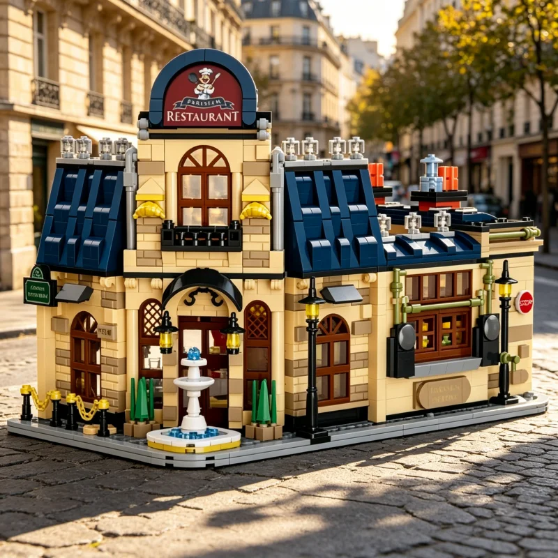 French Restaurant Building MOC Building Blocks Detailed Facade Display Model DIY Assembly Bricks Collectible Building Toy