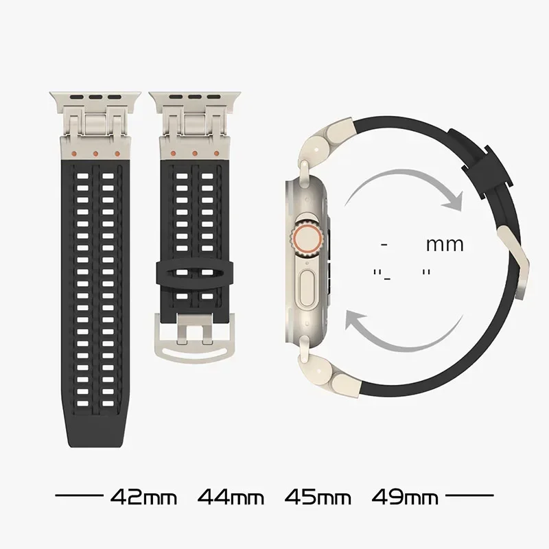 Siliconen Band Voor Apple Horlogeband 42Mm 46Mm 44Mm 45Mm 49Mm Ultra Mech Ademende Armband Voor Iwatch Serie 10 9 8 7 6 5 4 Se