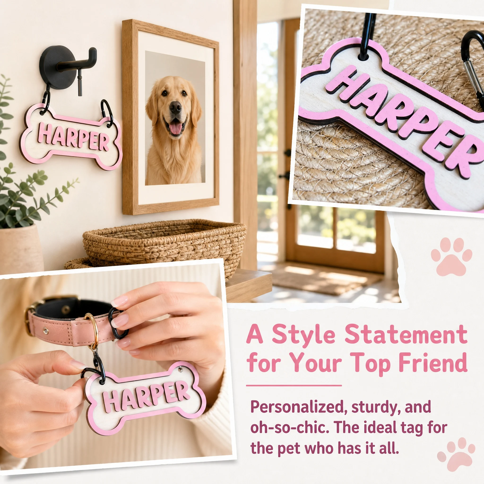 Custom Bone‑Shape Dog Name Wooden Sign, Personalized 3D Raised Letter Pet Name Plaque, Dog Tag for Wall Decor Pet Lover Gift