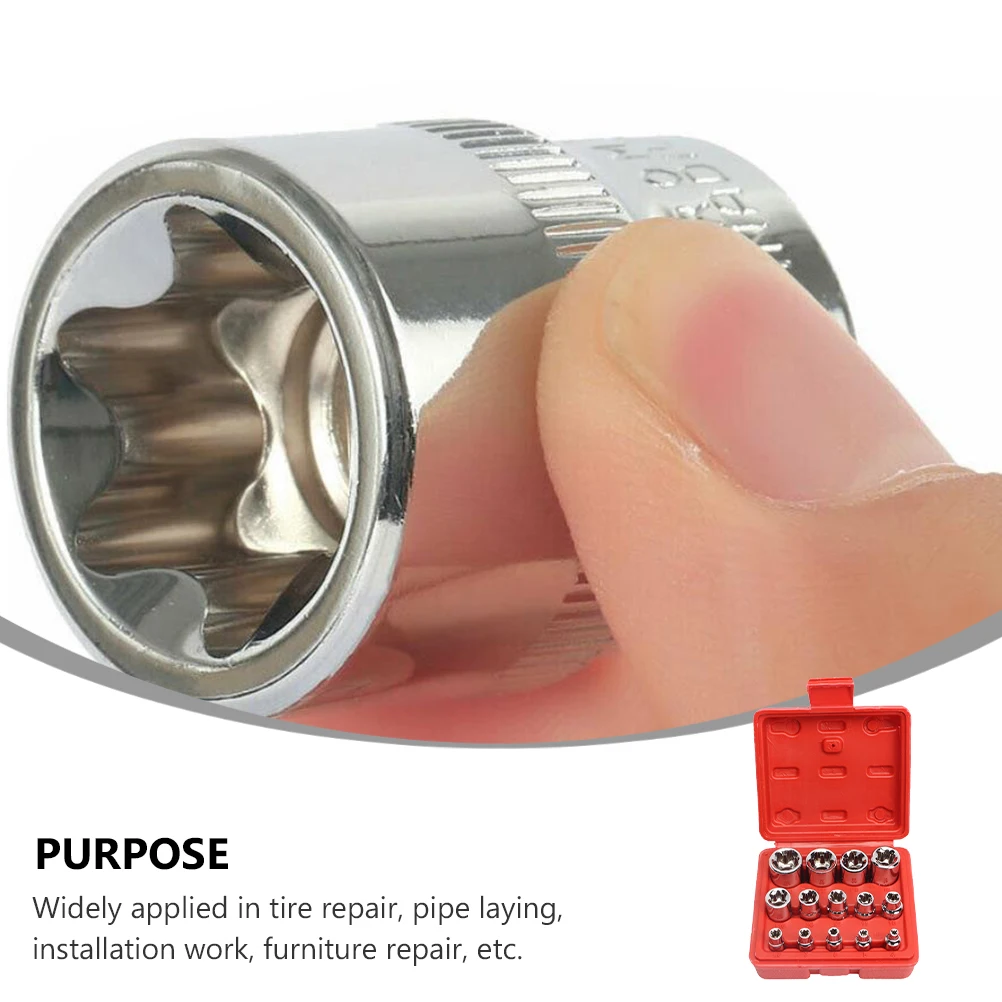 

14 Pcs Sockets Steel E Type Tools Tire Repair Pipe Laying Furniture Installation Workshop Sockets With Storage Box Storage Box