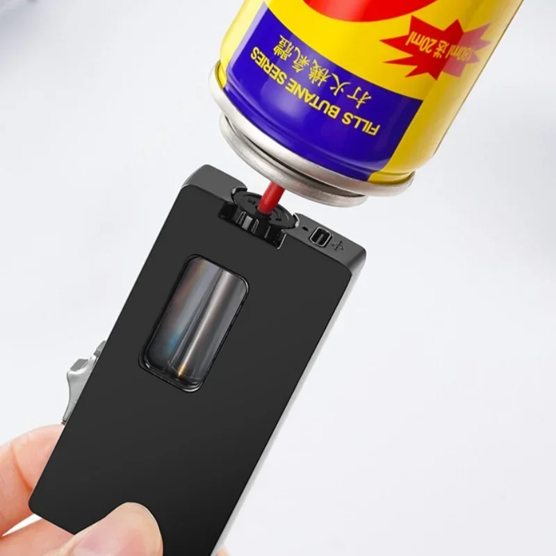 Ultra Wide Open Fire Seven Hole Outlet Butane Gas Lighter LED Visible Gas Window Gravity Sensing Shake Ignition Electric Lighter